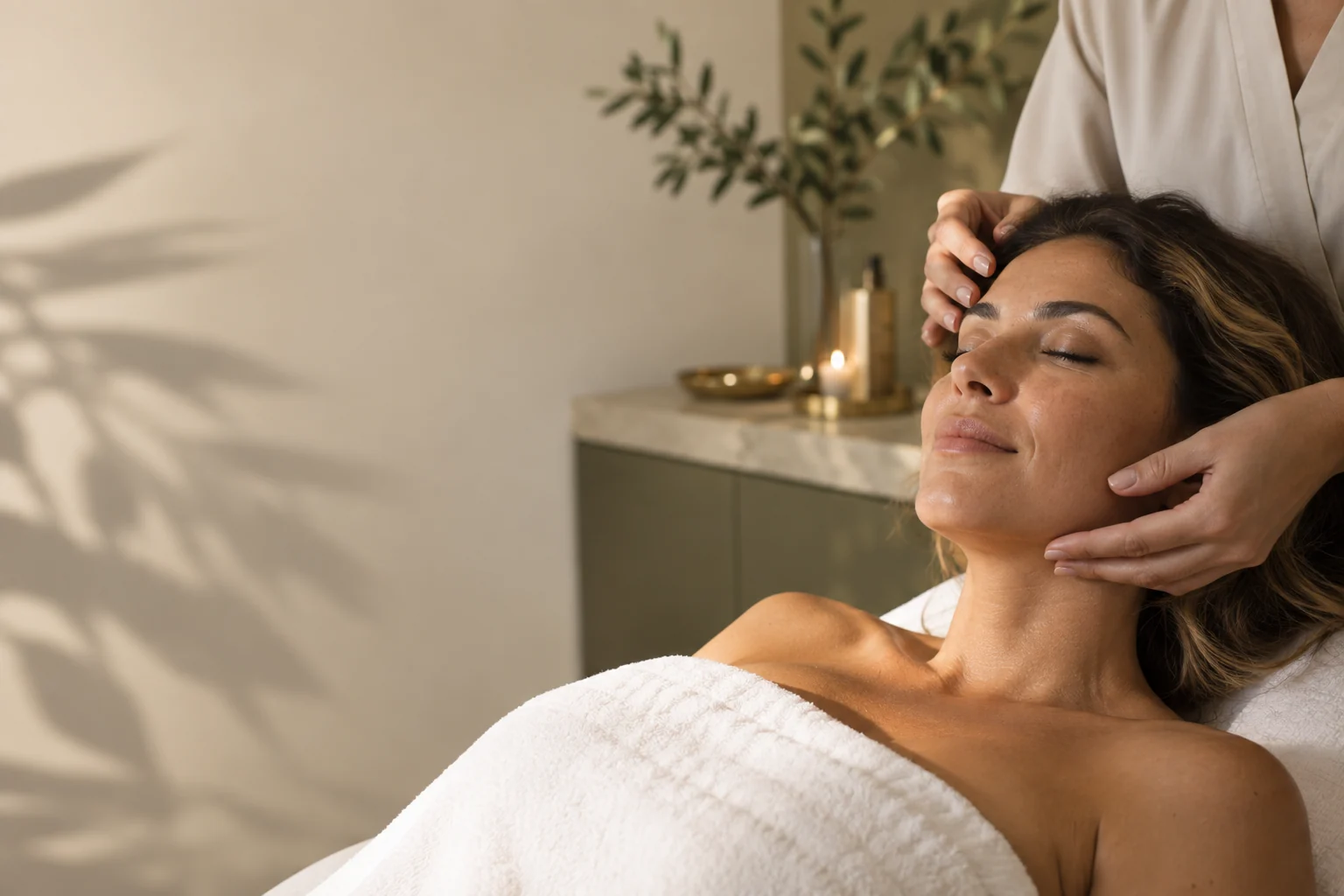 Cena ilustrativa de um cuidado facial em ambiente acolhedor